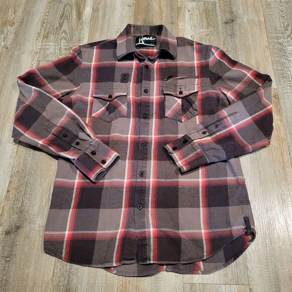 Howe Long Sleeved Tatical Plaid Flannel Button Up Shirt Men's Size Small - Picture 1 of 7